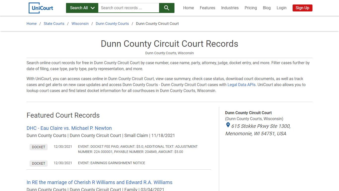 Dunn County Circuit Court Records | Dunn | UniCourt